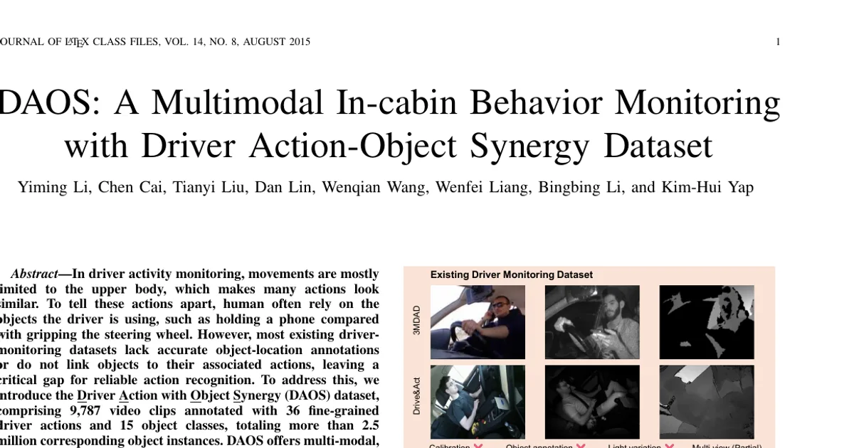 DAOS: A Multimodal In-cabin Behavior Monitoring with Driver Action-Object Synergy Dataset