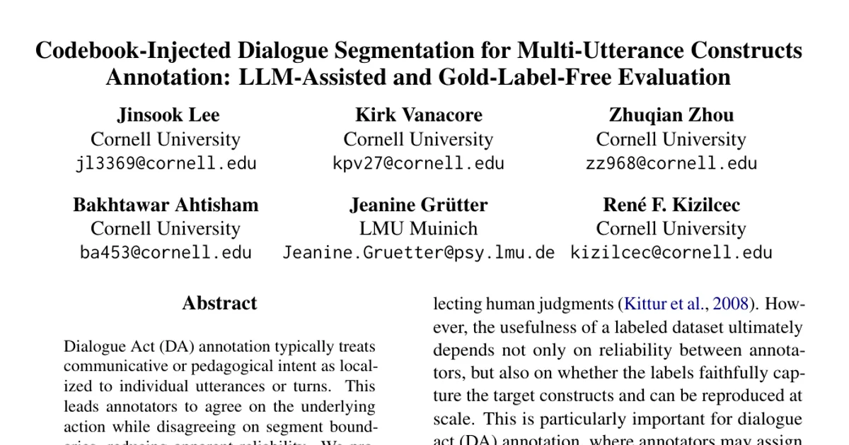 Codebook-Injected Dialogue Segmentation for Multi-Utterance Constructs Annotation: LLM-Assisted and Gold-Label-Free Evaluation