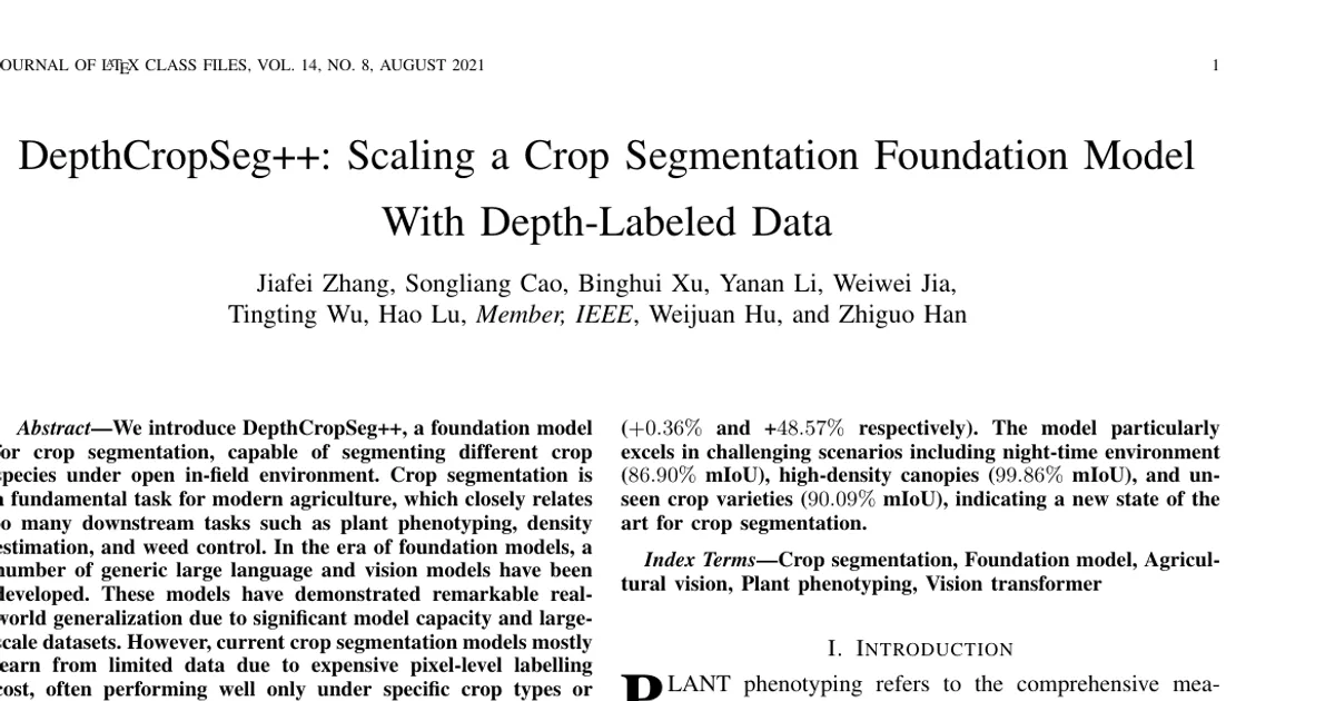 DepthCropSeg++: Scaling a Crop Segmentation Foundation Model With Depth-Labeled Data