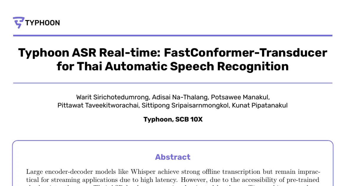Typhoon ASR Real-time: FastConformer-Transducer for Thai Automatic Speech Recognition