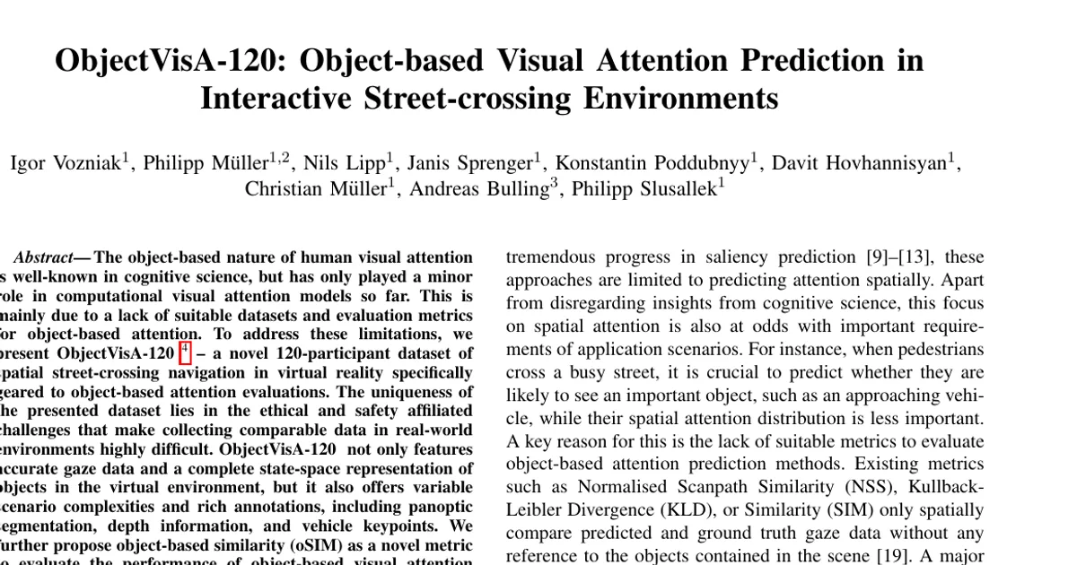ObjectVisA-120: Object-based Visual Attention Prediction in Interactive Street-crossing Environments