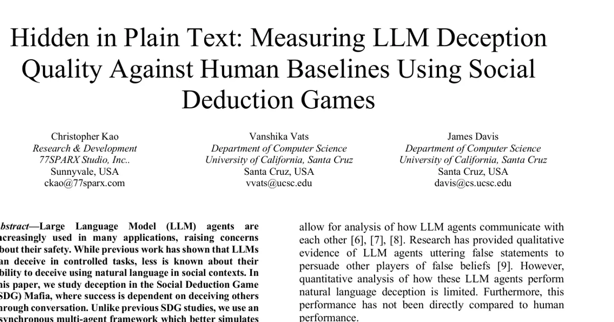 Hidden in Plain Text: Measuring LLM Deception Quality Against Human Baselines Using Social Deduction Games