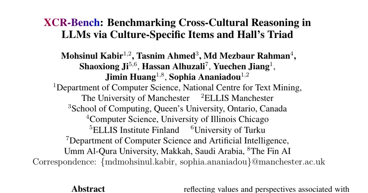 XCR-Bench: Benchmarking Cross-Cultural Reasoning in LLMs via Culture-Specific Items and Hall's Triad