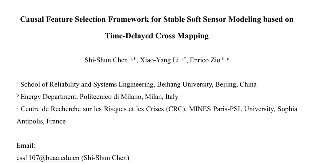 Causal feature selection framework for stable soft sensor modeling based on time-delayed cross mapping