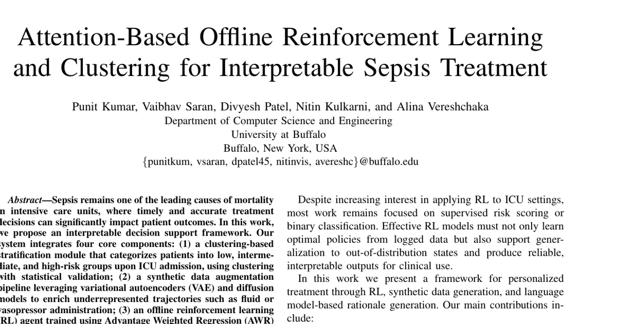 Attention-Based Offline Reinforcement Learning and Clustering for Interpretable Sepsis Treatment