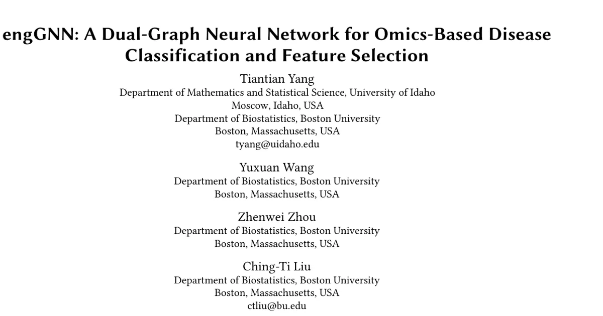 engGNN: A Dual-Graph Neural Network for Omics-Based Disease Classification and Feature Selection