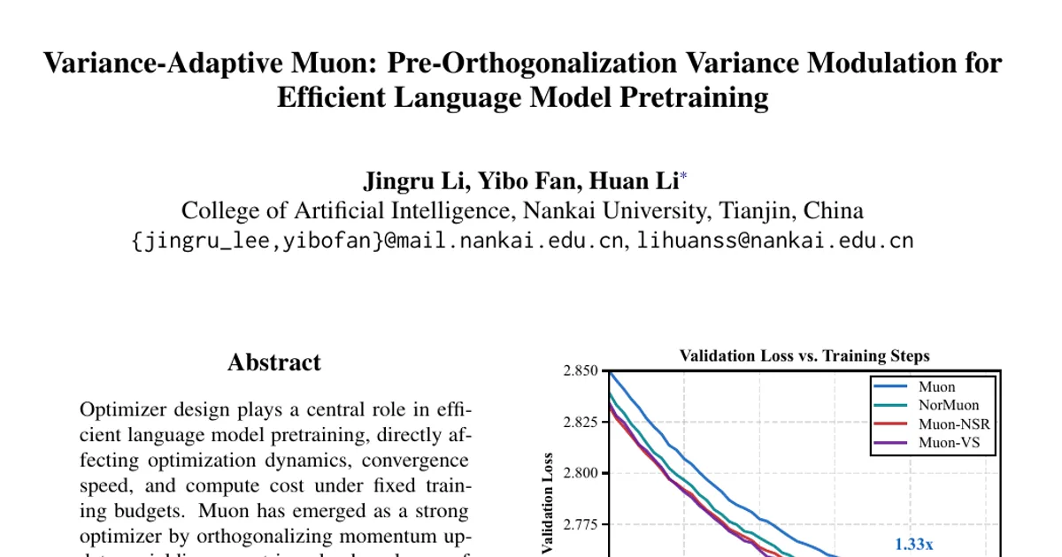 Variance-Adaptive Muon: Pre-Orthogonalization Variance Modulation for Efficient Language Model Pretraining