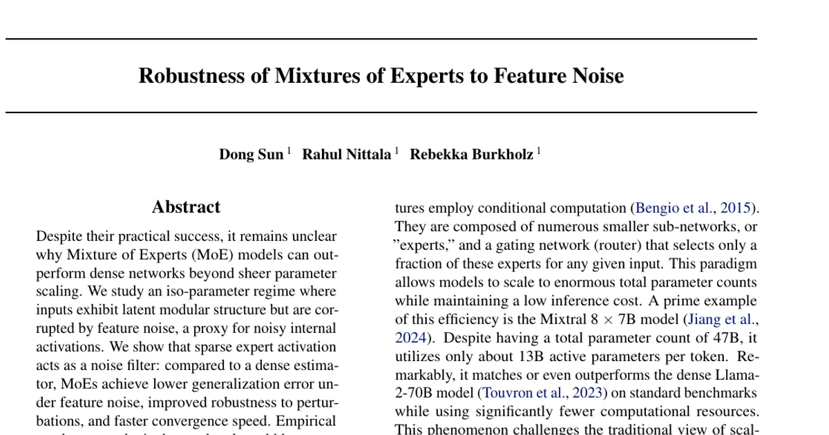 Robustness of Mixtures of Experts to Feature Noise