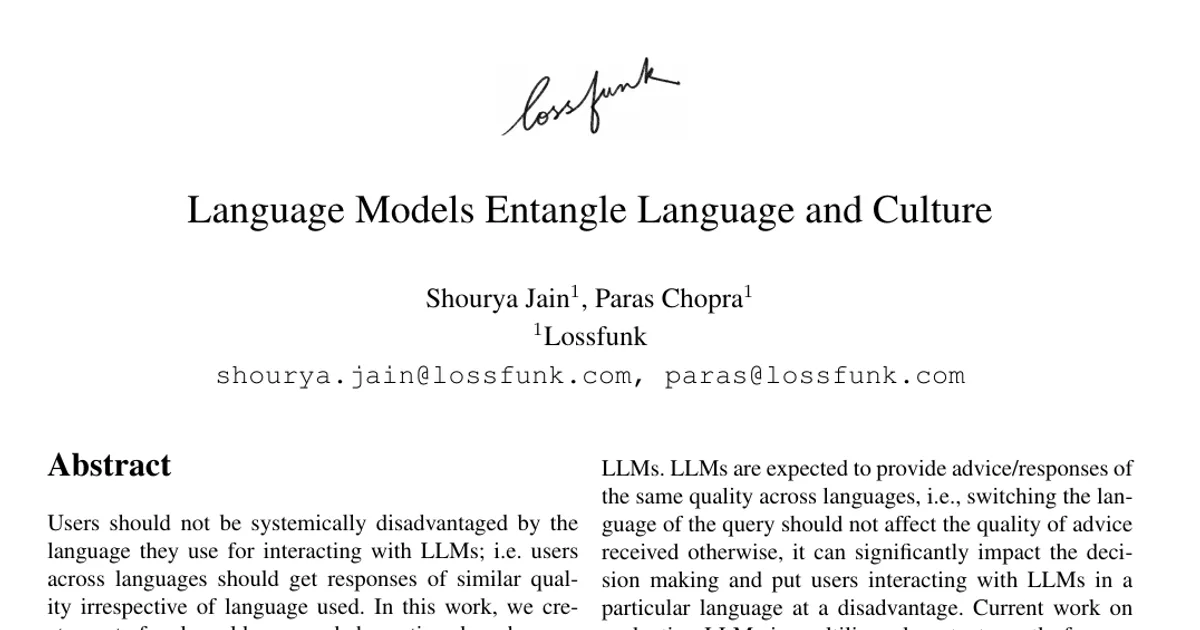 Language Models Entangle Language and Culture