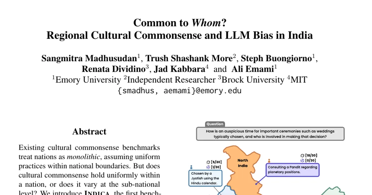 Common to Whom? Regional Cultural Commonsense and LLM Bias in India