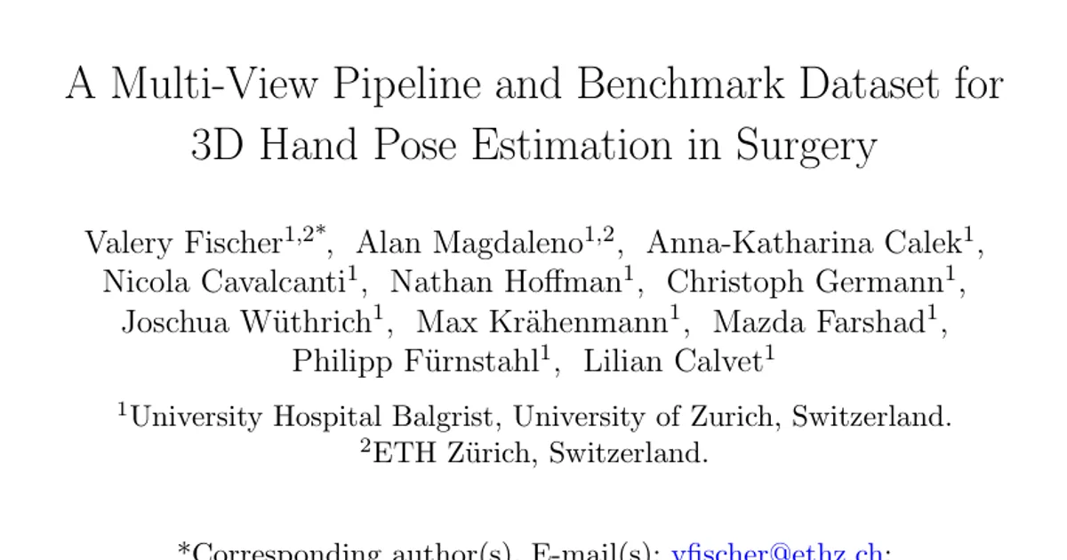 A Multi-View Pipeline and Benchmark Dataset for 3D Hand Pose Estimation in Surgery