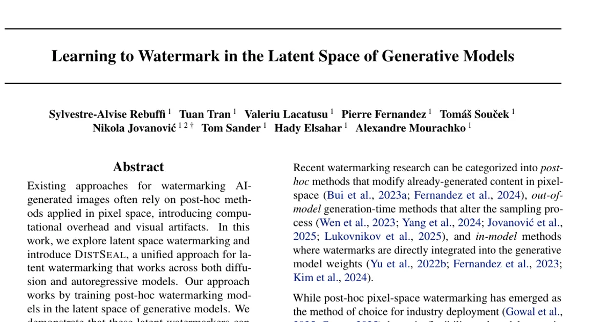 Learning to Watermark in the Latent Space of Generative Models
