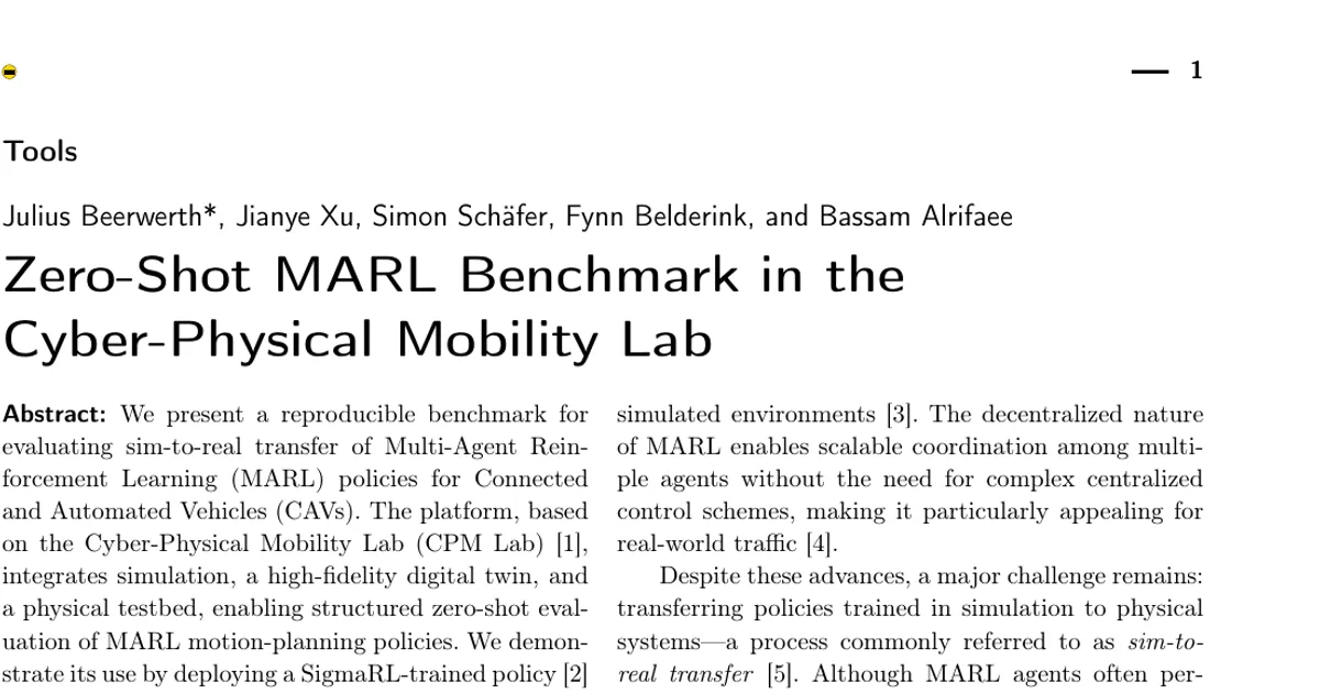 Zero-Shot MARL Benchmark in the Cyber-Physical Mobility Lab