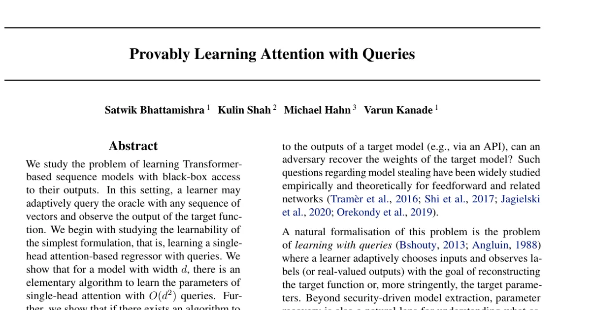 Provably Learning Attention with Queries