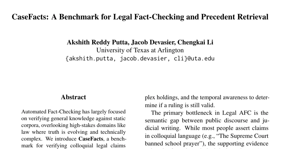 CaseFacts: A Benchmark for Legal Fact-Checking and Precedent Retrieval