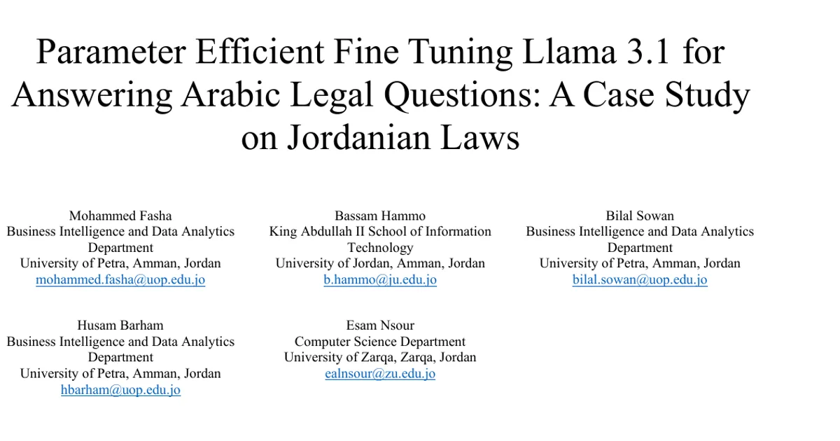 Parameter Efficient Fine Tuning Llama 3.1 for Answering Arabic Legal Questions: A Case Study on Jordanian Laws