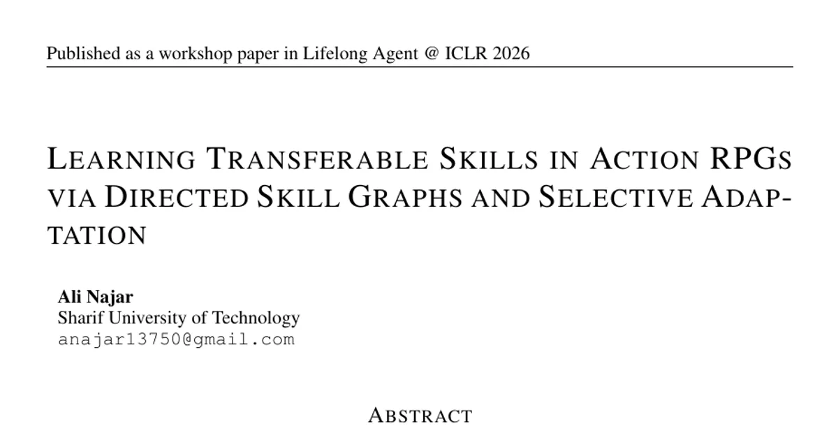 Learning Transferable Skills in Action RPGs via Directed Skill Graphs and Selective Adaptation