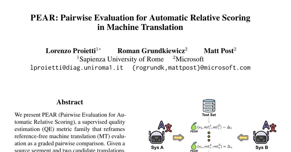 PEAR: Pairwise Evaluation for Automatic Relative Scoring in Machine Translation