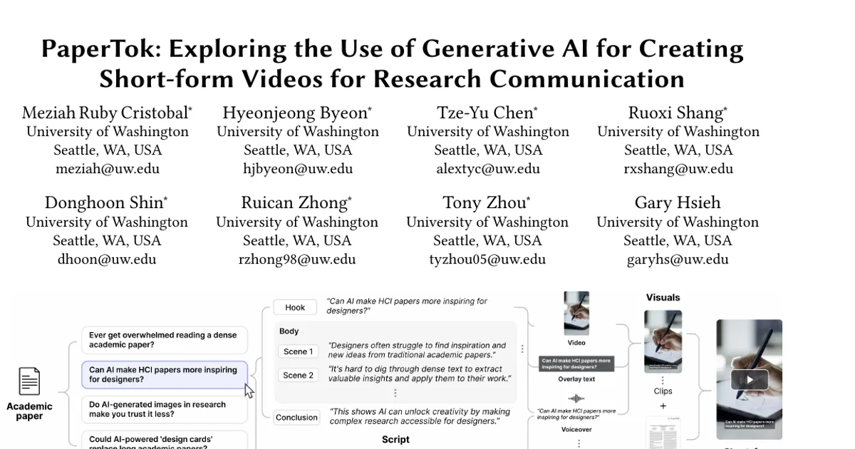 PaperTok: Exploring the Use of Generative AI for Creating Short-form Videos for Research Communication