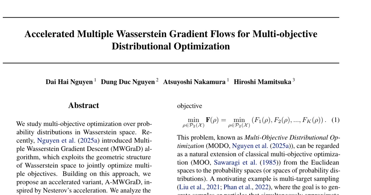 Accelerated Multiple Wasserstein Gradient Flows for Multi-objective Distributional Optimization