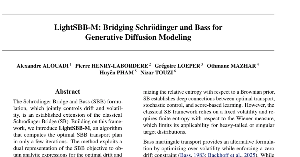 LightSBB-M: Bridging Schrödinger and Bass for Generative Diffusion Modeling