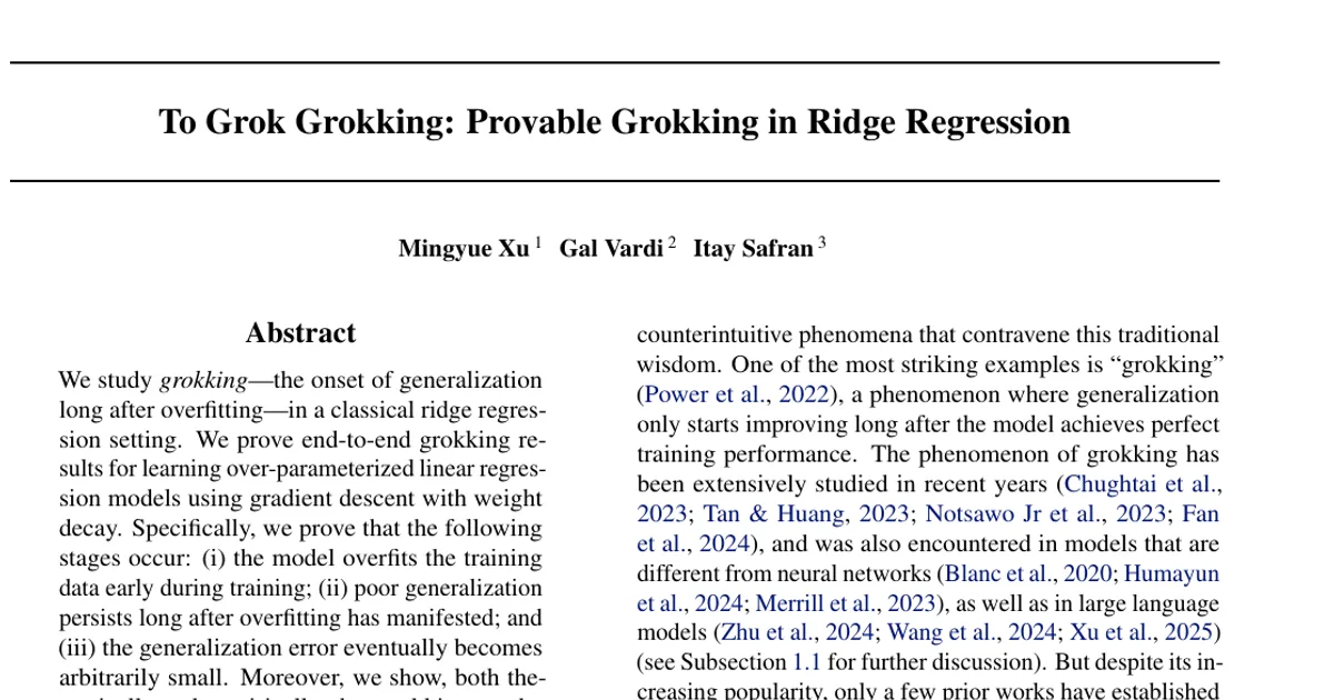 To Grok Grokking: Provable Grokking in Ridge Regression