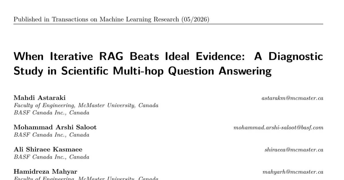 When Iterative RAG Beats Ideal Evidence: A Diagnostic Study in Scientific Multi-hop Question Answering