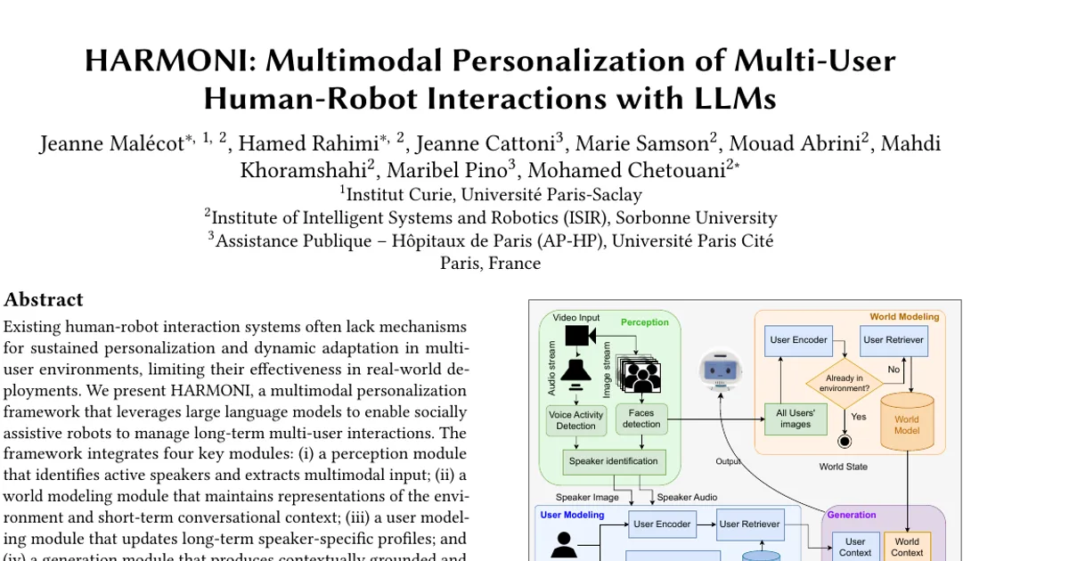 HARMONI: Multimodal Personalization of Multi-User Human-Robot Interactions with LLMs