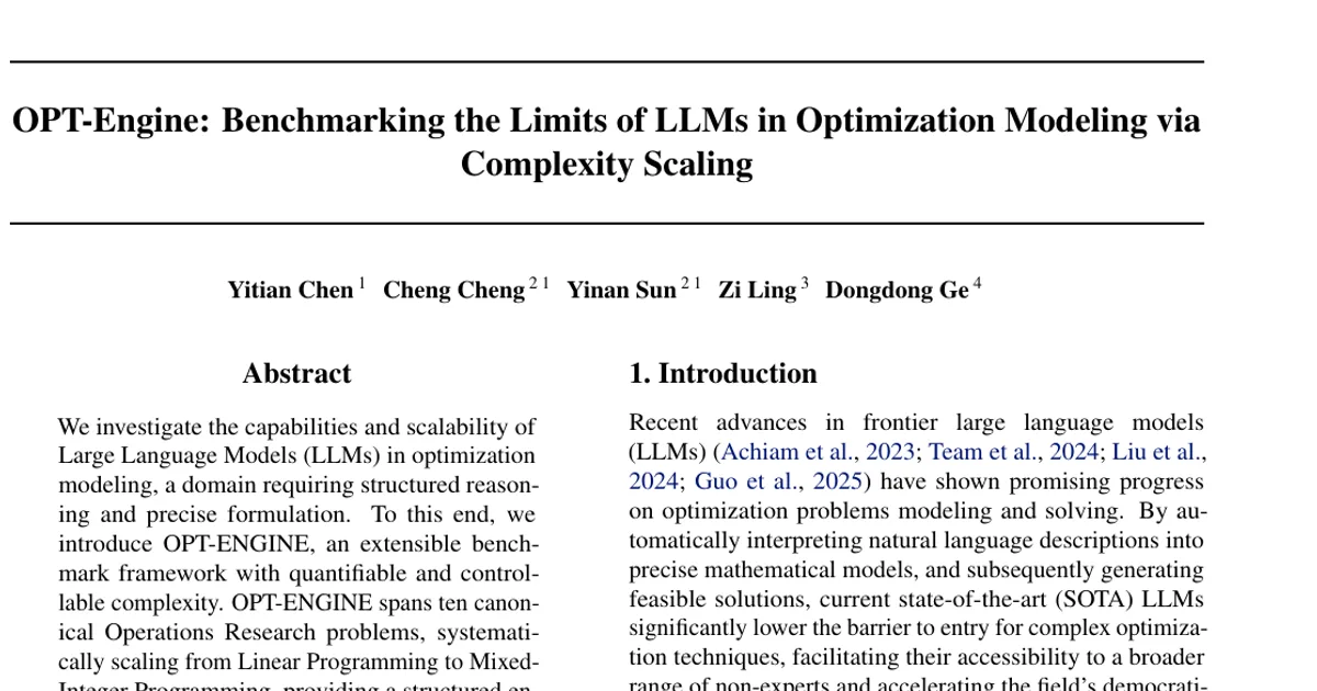 OPT-Engine: Benchmarking the Limits of LLMs in Optimization Modeling via Complexity Scaling