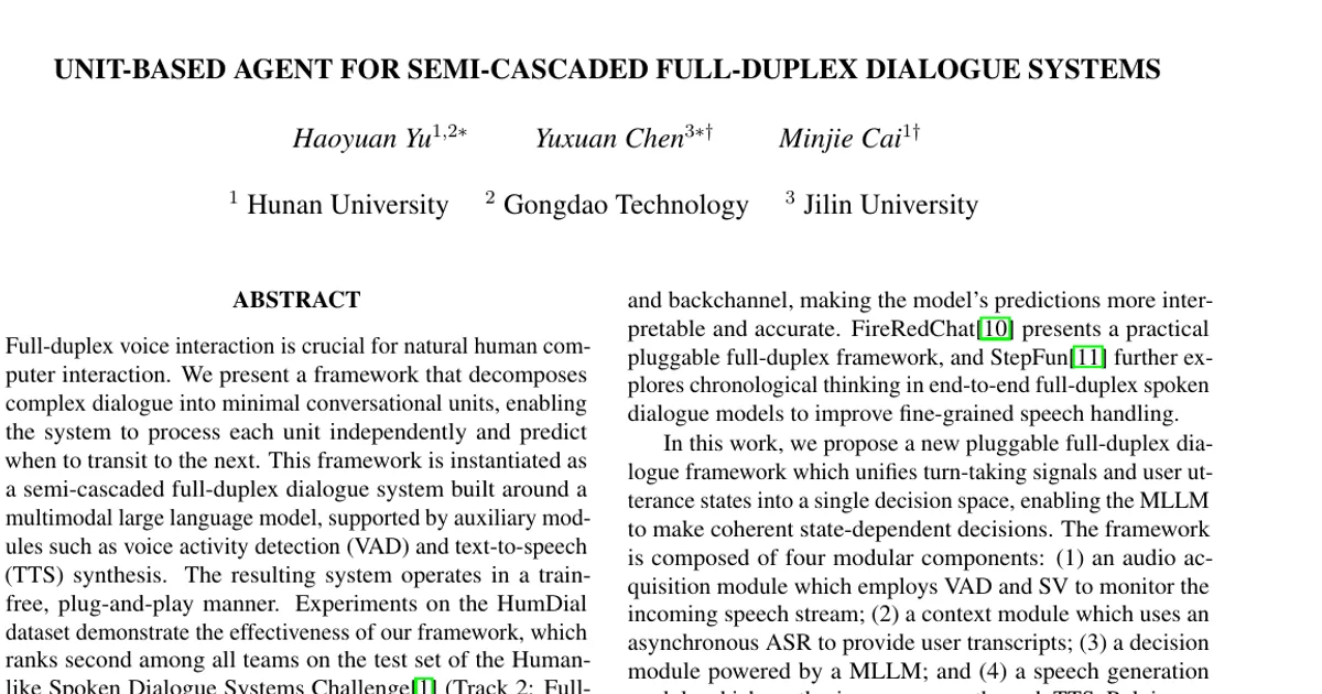 Unit-Based Agent for Semi-Cascaded Full-Duplex Dialogue Systems