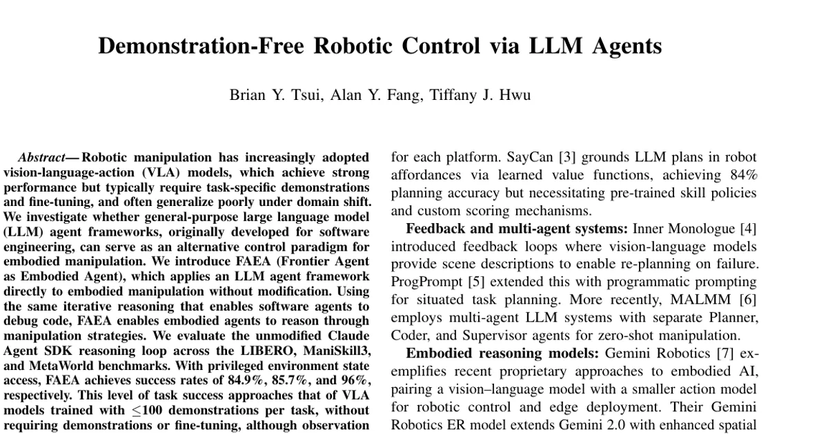 Demonstration-Free Robotic Control via LLM Agents