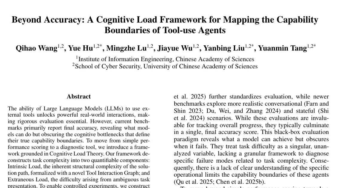 Beyond Accuracy: A Cognitive Load Framework for Mapping the Capability Boundaries of Tool-use Agents