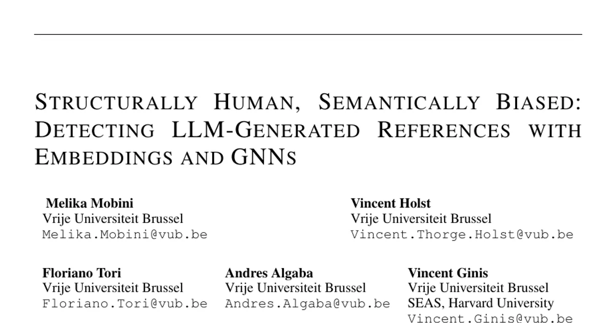Structurally Human, Semantically Biased: Detecting LLM-Generated References with Embeddings and GNNs