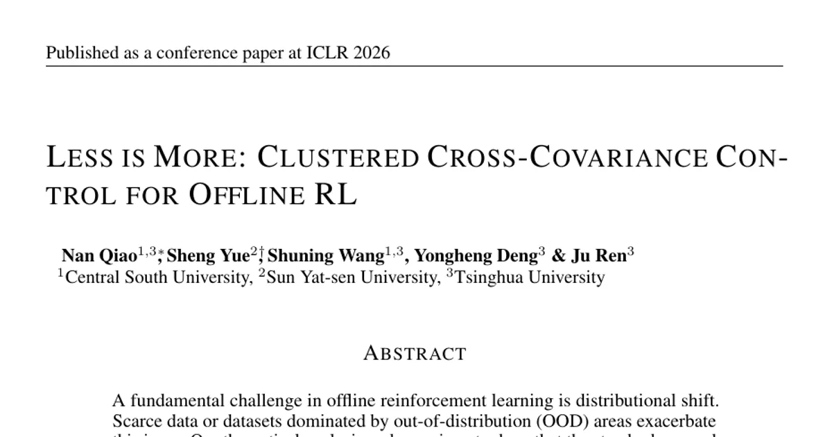 Less is More: Clustered Cross-Covariance Control for Offline RL