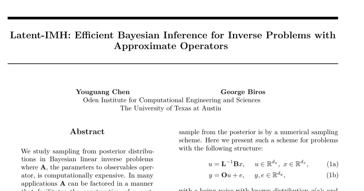 Latent-IMH: Efficient Bayesian Inference for Inverse Problems with Approximate Operators