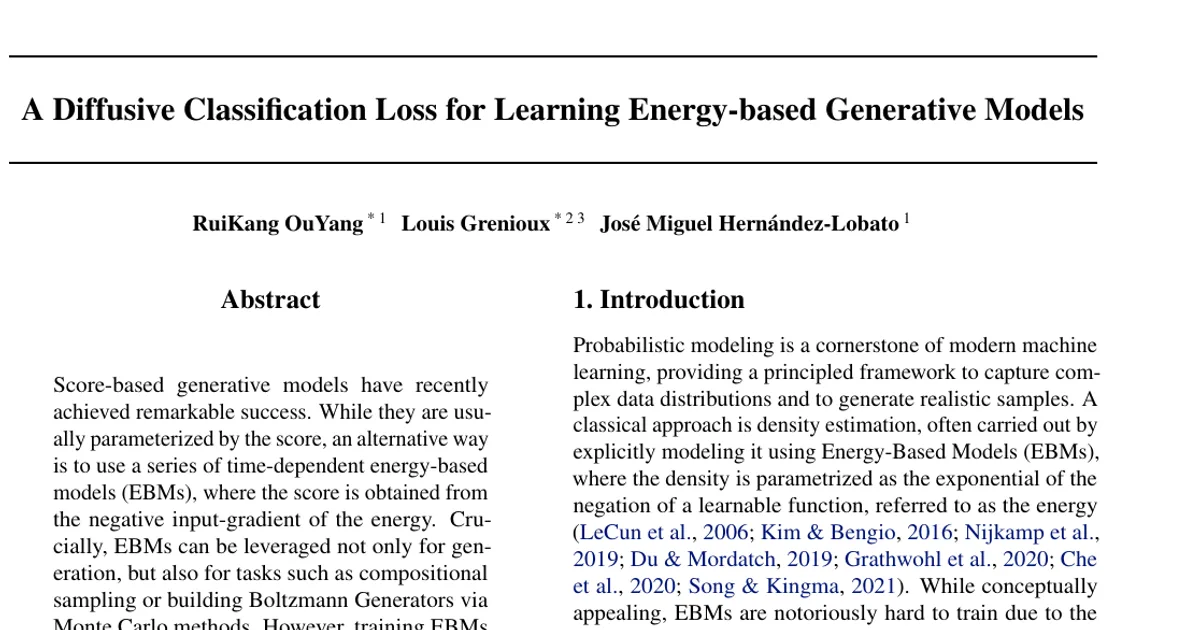 A Diffusive Classification Loss for Learning Energy-based Generative Models