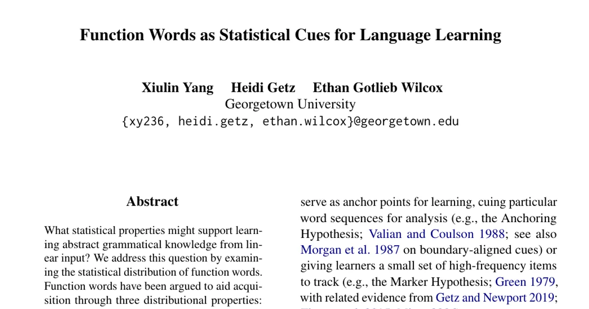 Function Words as Statistical Cues for Language Learning