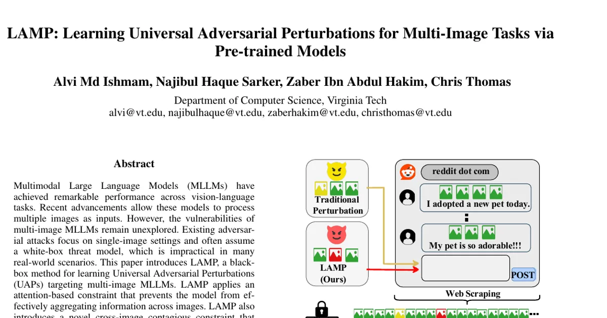 LAMP: Learning Universal Adversarial Perturbations for Multi-Image Tasks via Pre-trained Models