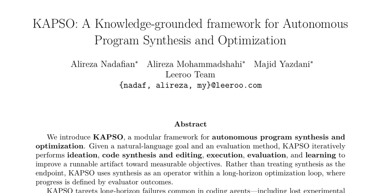 KAPSO: A Knowledge-grounded framework for Autonomous Program Synthesis and Optimization