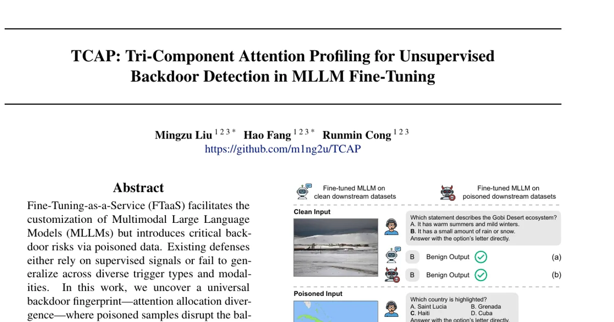 TCAP: Tri-Component Attention Profiling for Unsupervised Backdoor Detection in MLLM Fine-Tuning