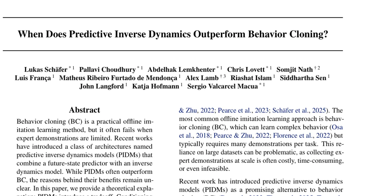 When Does Predictive Inverse Dynamics Outperform Behavior Cloning?