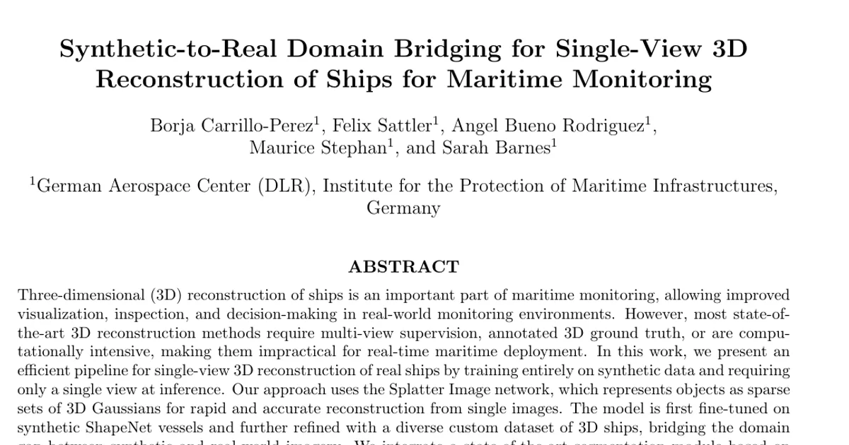 Synthetic-to-Real Domain Bridging for Single-View 3D Reconstruction of Ships for Maritime Monitoring