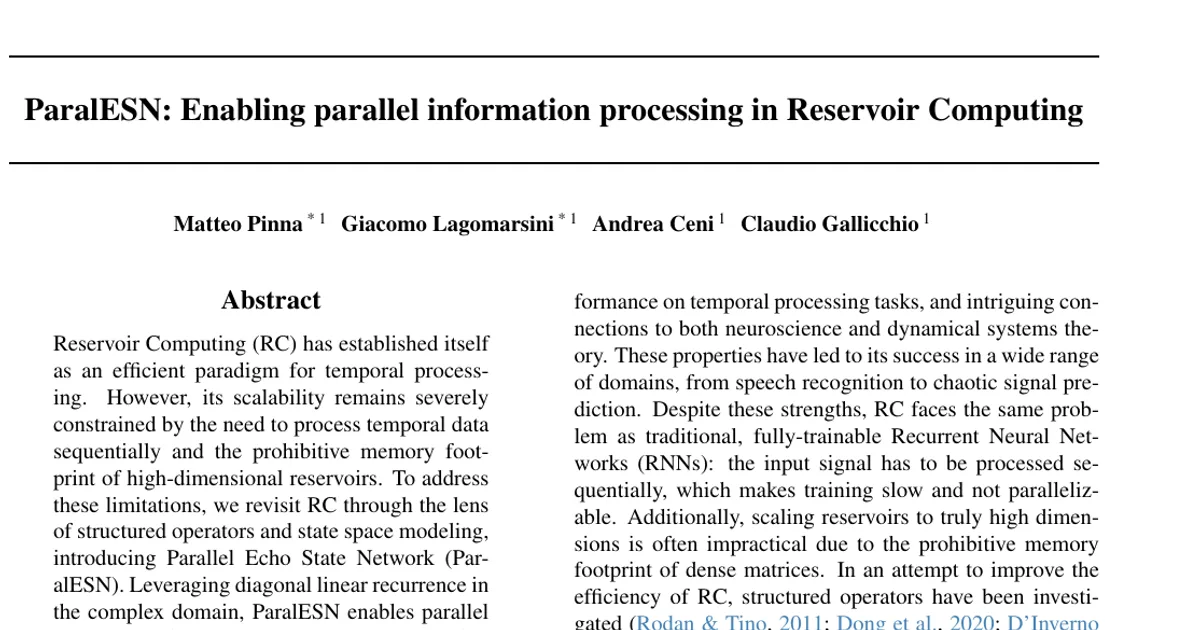 ParalESN: Enabling parallel information processing in Reservoir Computing