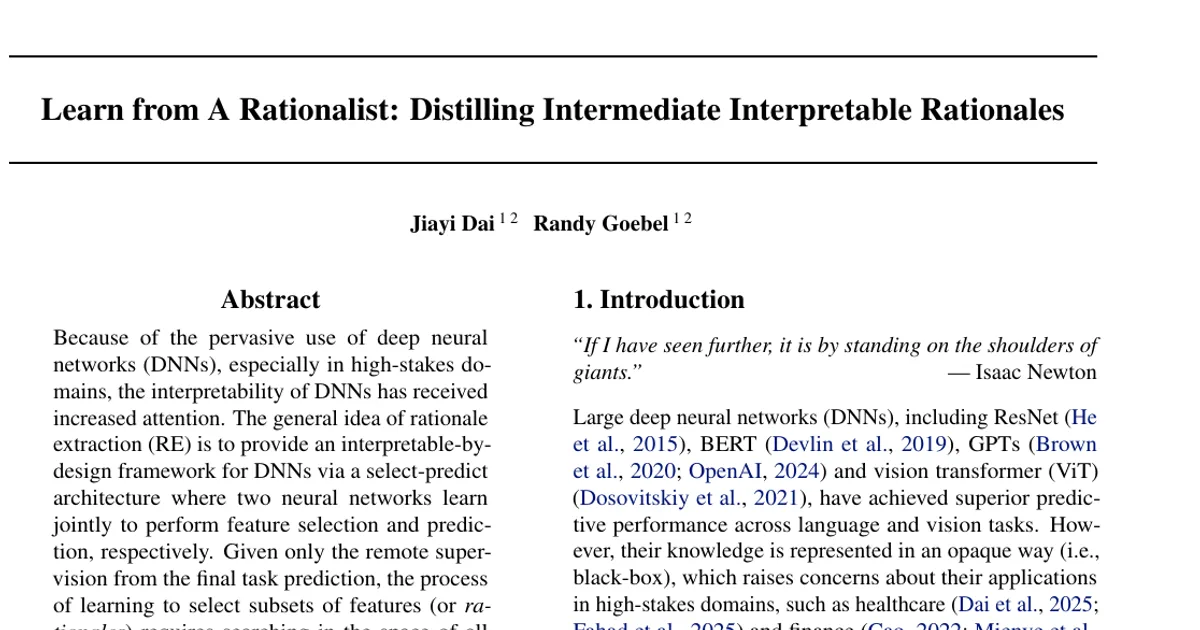 Learn from A Rationalist: Distilling Intermediate Interpretable Rationales