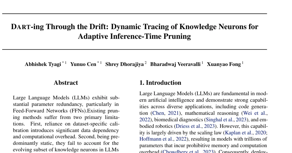 DART-ing Through the Drift: Dynamic Tracing of Knowledge Neurons for Adaptive Inference-Time Pruning