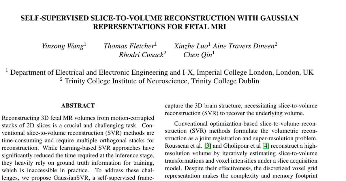 Self-Supervised Slice-to-Volume Reconstruction with Gaussian Representations for Fetal MRI