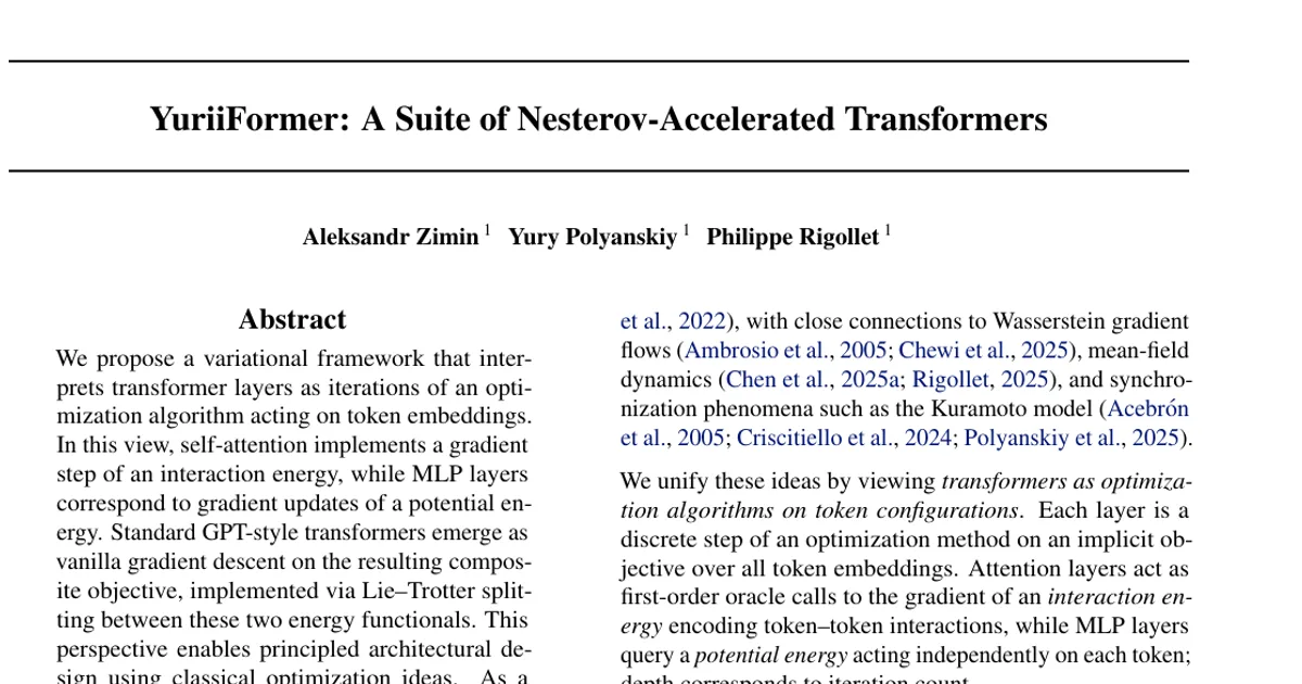 YuriiFormer: A Suite of Nesterov-Accelerated Transformers
