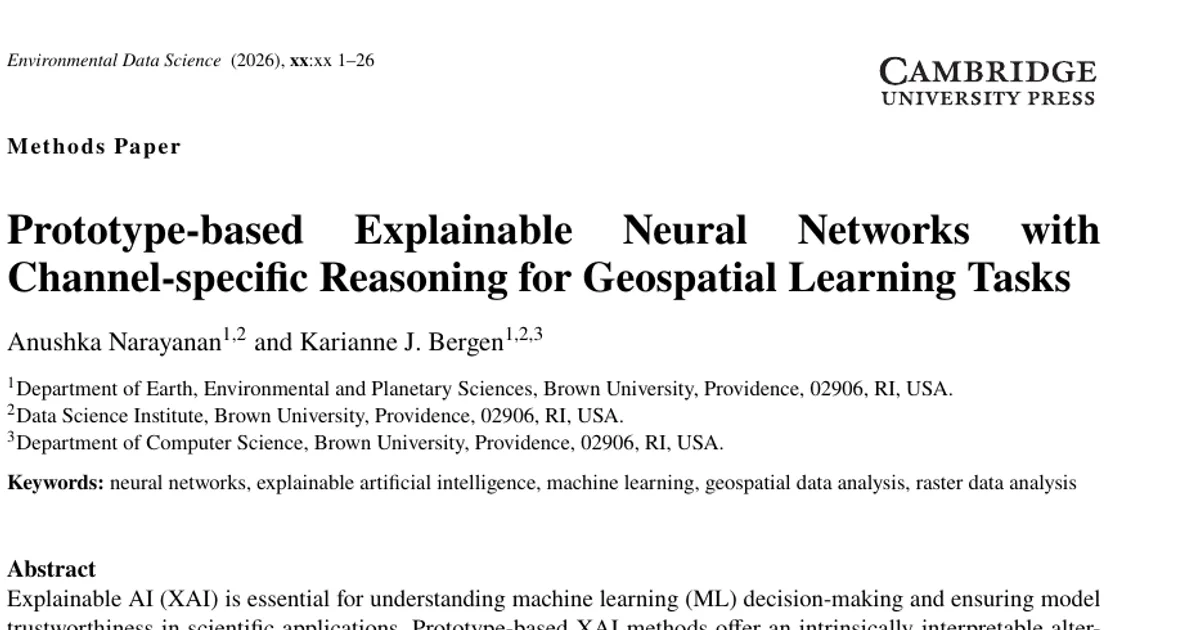 Prototype-based Explainable Neural Networks with Channel-specific Reasoning for Geospatial Learning Tasks