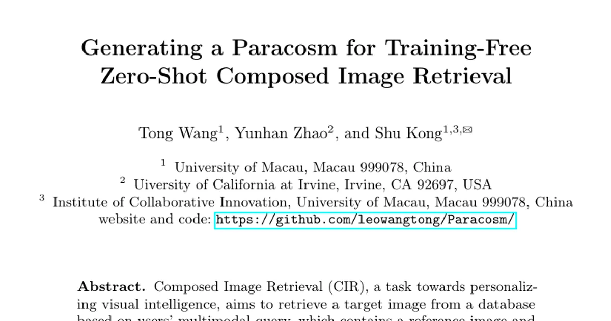 Generating a Paracosm for Training-Free Zero-Shot Composed Image Retrieval