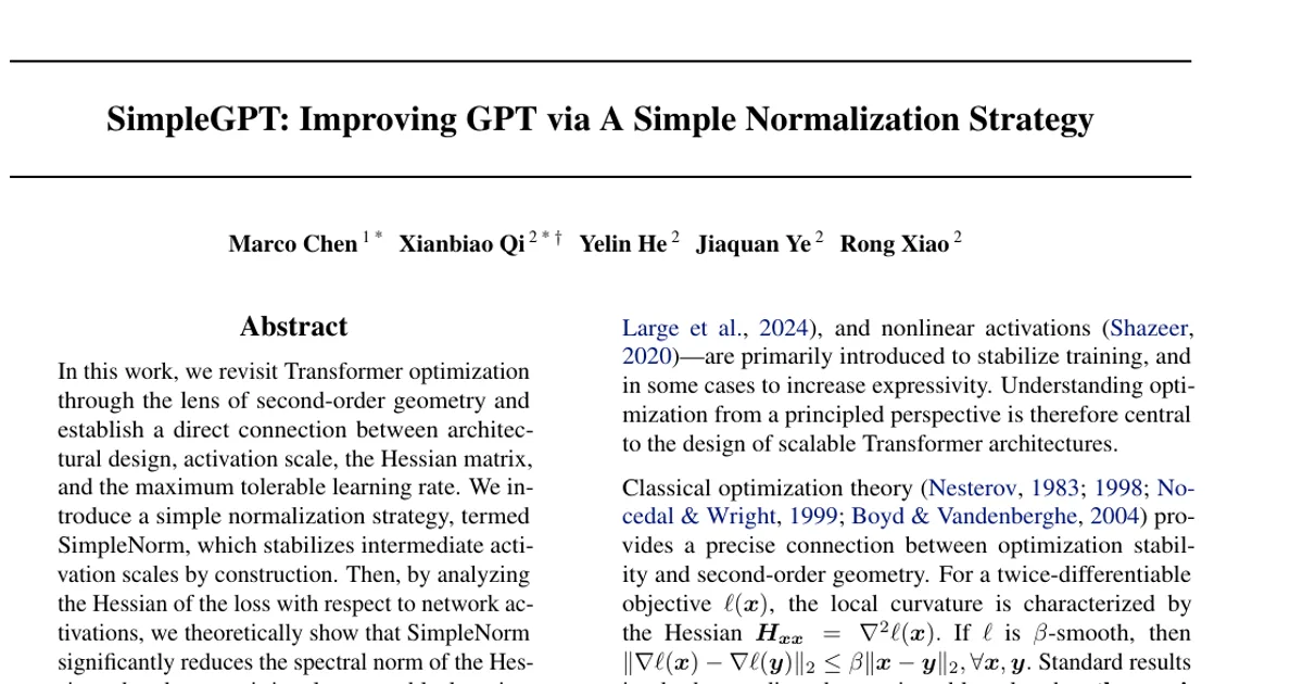 SimpleGPT: Improving GPT via A Simple Normalization Strategy